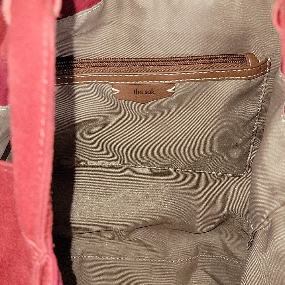The Sak Los Feliz Red Suede Leather Tote Shoulder Bag - Picture 13 of 15